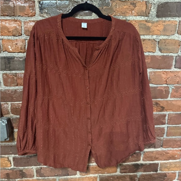 Old Navy Brown/Burnt Orange 3/4 Sleeve Eyelet Buttoned Blouse - Picture 1 of 5
